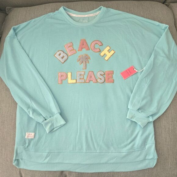Simply Southern “Beach Please” Sweatshirt – XXL Light Blue Glitter Graphic Palm - Picture 1 of 9